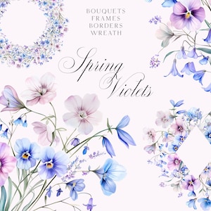 Aquarell Blumen Clipart - Frühlingsveilchen - Lila Blumen Clipart png - Zarte Blumensträuße Hochzeit laden Clipart ein - kommerzielle Nutzung