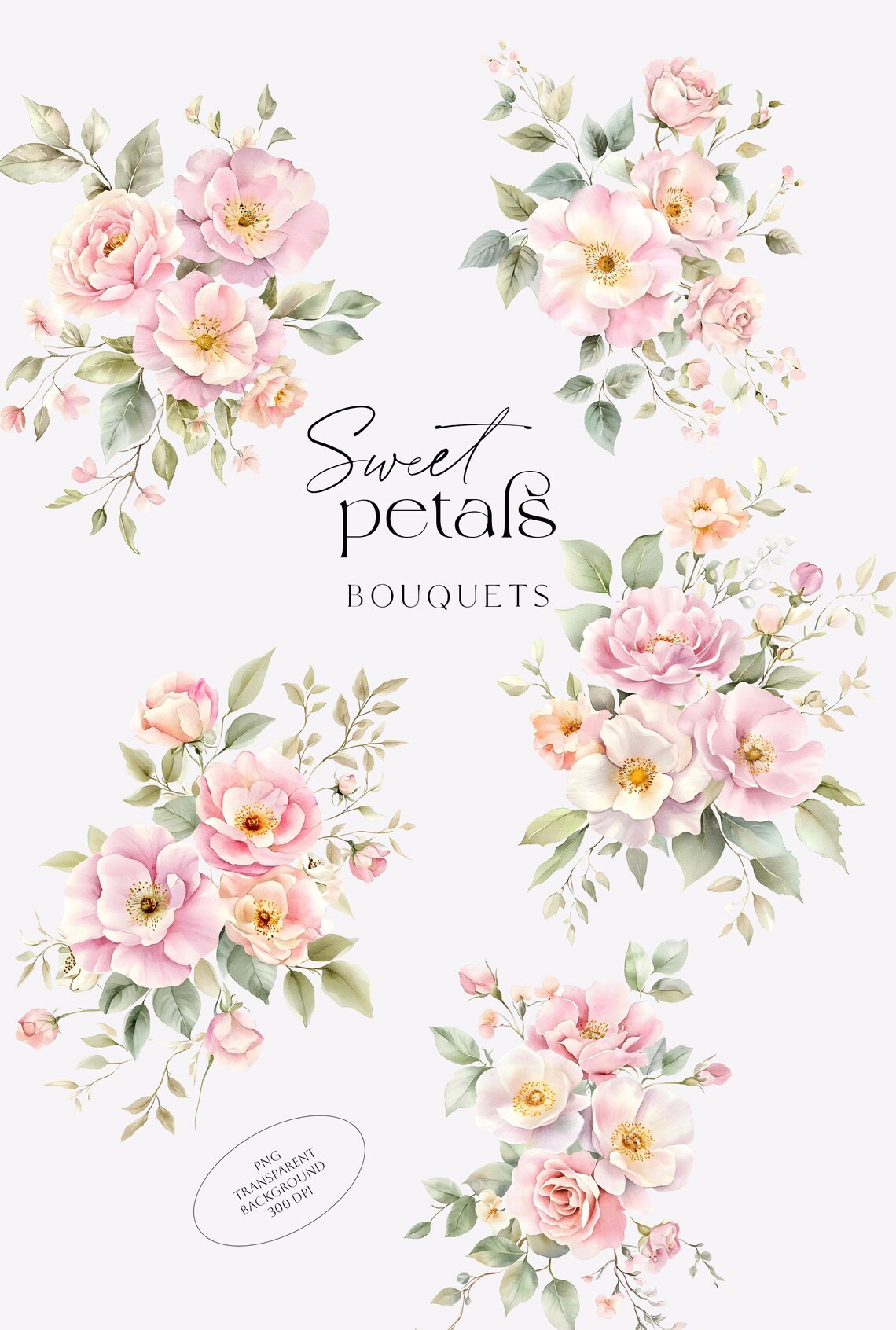 Delicate Pink Flowers Watercolor Clipart - Sweet Petals Clipart ...