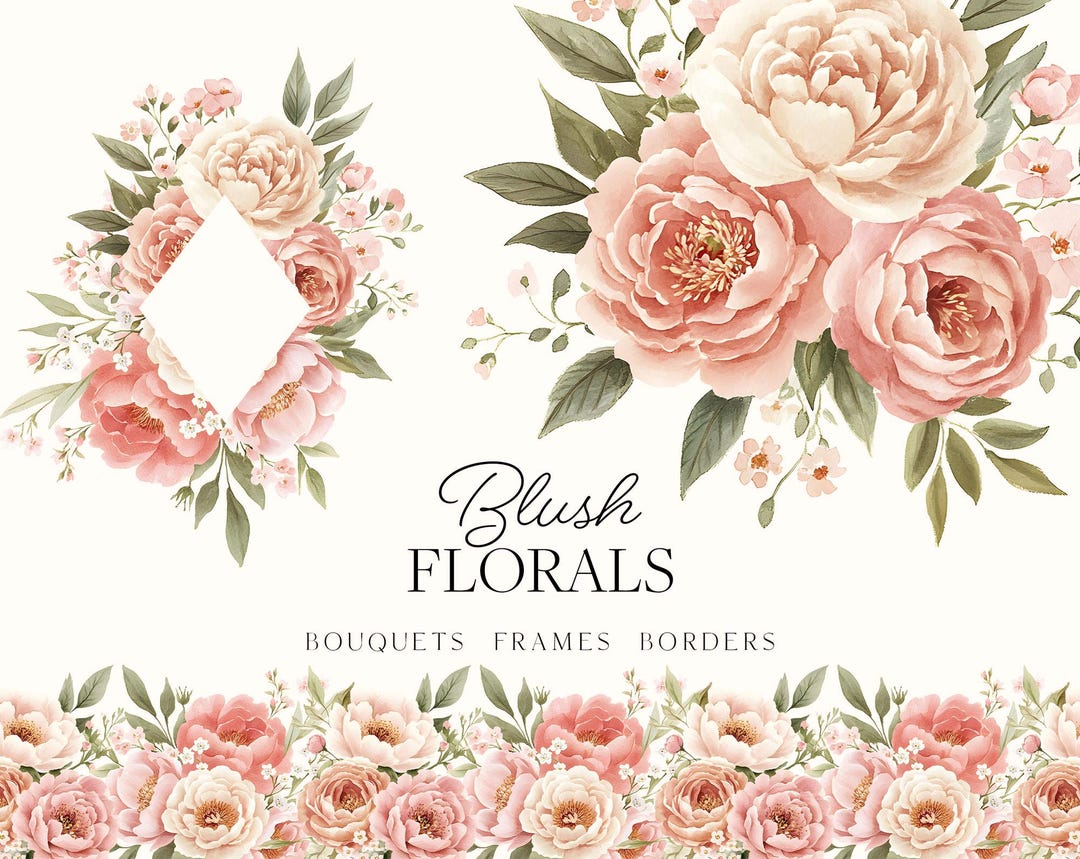 Watercolor Blush Floral Clipart - Blush Peonies Flowers - Peonies ...