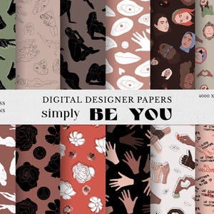 Unity, equality Digital papers, Seamless Patterns, diversity women silhouette clipart, vector abstract woman clipart female hands png svg