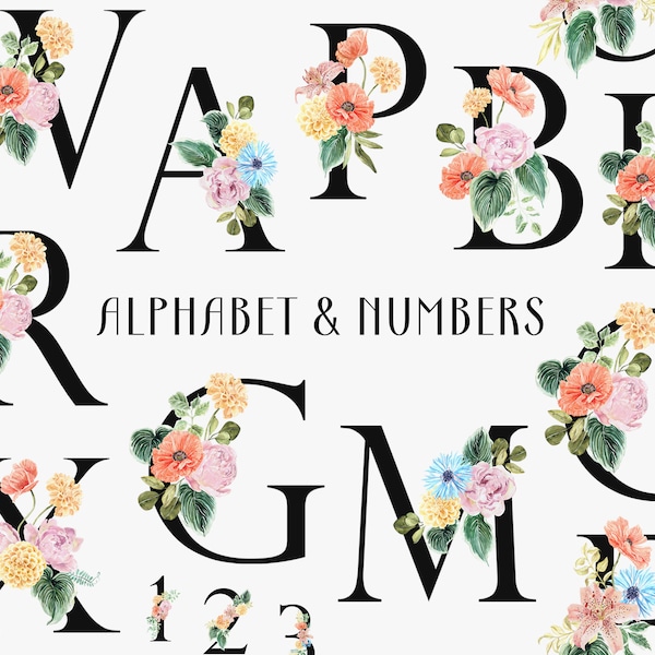 Floral Alphabet Clipart Etsy UK