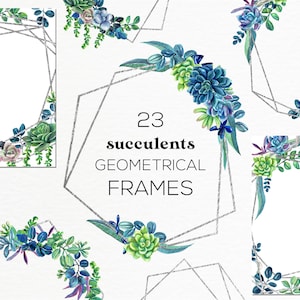 Sukkulenten Aquarell Geometrische Rahmen Clipart, Blumen Aquarell Sukkulenten Rahmen, Kaktus Clipart Rahmen digitale PNG Hochzeitseinladung