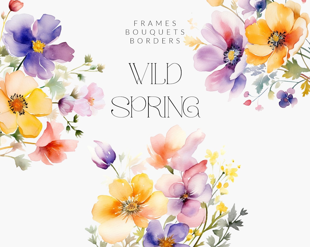 Watercolor Spring Flowers Clipart - Wild Spring Floral Clipart - Bright ...