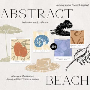 Beach Holidays Clipart, Summer Logo PNG Elements, Bohemian Elements, Distressed Textures, Summer Abstract Backgrounds, Beach Lineart