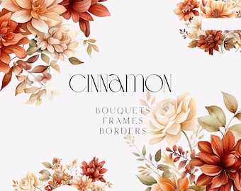 Watercolor Fall flowers - Fall clipart - Autumn flowers clipart png - Watercolor Autumn Floral bouquets - Autumn clipart for commercial use