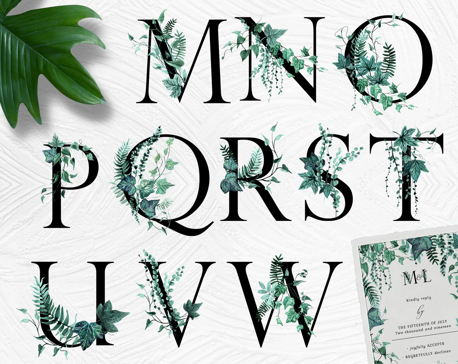 Ivy Greenery Letters and Numbers - Watercolor Clipart, Ivy Leaves ...
