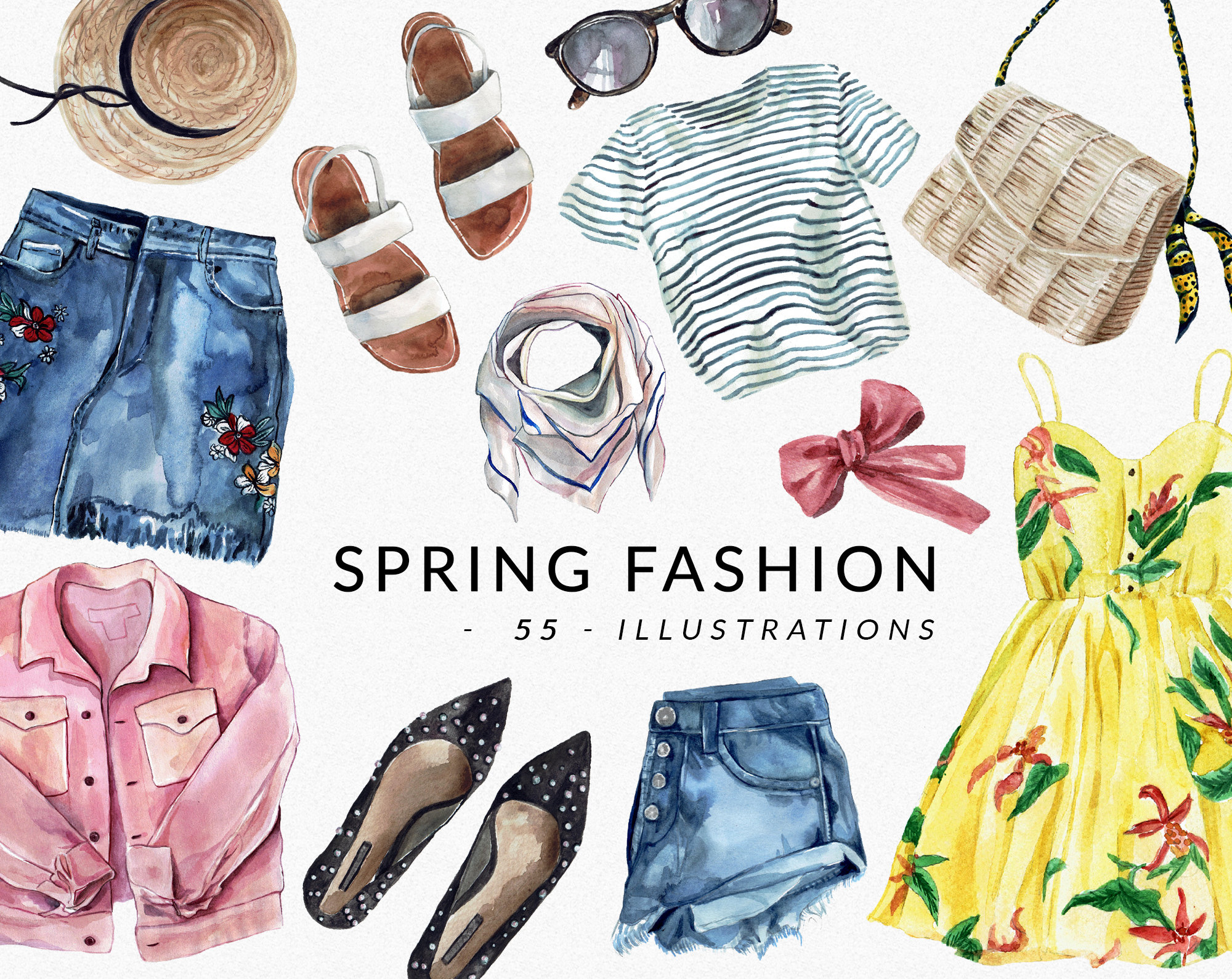SPRING Fashion Watercolor Spring Outfits Collection for Blog - Etsy