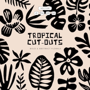 Hojas tropicales SVG, formas vectoriales tropicales abstractas, imágenes prediseñadas de hojas y flores llamativas, elementos PNG de logotipos, eps, descarga digital
