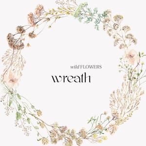 Midsummer Wild field Wreath Watercolor Wildflower clipart, Delicate flower frame, Summer meadow wreaths floral wedding invite logo card PNG