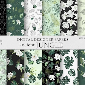 Watercolor Tropical Digital Papers Exotic clipart tropical paper architecture tropics seamless patterns Monstera palm leaves orchids lilies