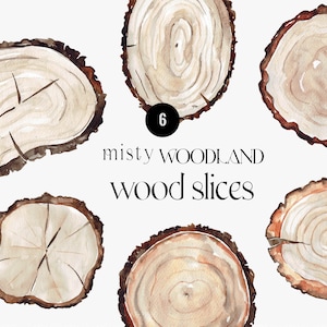 Tranches de bois Clipart aquarelle, Cadres en bois, décor de forêt, style rustique, invitation de mariage en bois, Aquarelle arbre d’automne, éléments png