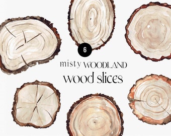 Wood slices Watercolor clipart, Wooden Frames, forest decor, rustic style, wooden wedding invitation, Watercolor Fall tree, elements png