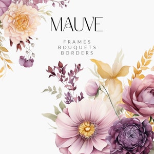 Imágenes prediseñadas de flores de acuarela - Clipart floral malva png - Ramos de flores delicadas boda invitan a imágenes prediseñadas - Uso comercial de imágenes prediseñadas florales
