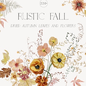 Automne rustique - clipart floral aquarelle automnal délicat, fleurs et feuilles d'automne doux, fleurs chaudes bohèmes fleurs séchées fleurs sauvages d'automne