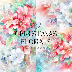 Sfondi floreali natalizi morbidi, carte digitali floreali, carta per album di ritagli invernale pastello, sfondo astratto con fiori di agrifoglio per uso commerciale