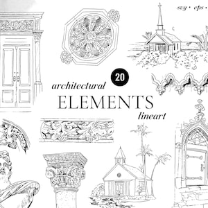 Architektur lineart Elemente Antike Statue Clipart Handgezeichnete Kirche Kunst Türen Skulptur Skizze Säulen Tropische Hochzeit laden PNG