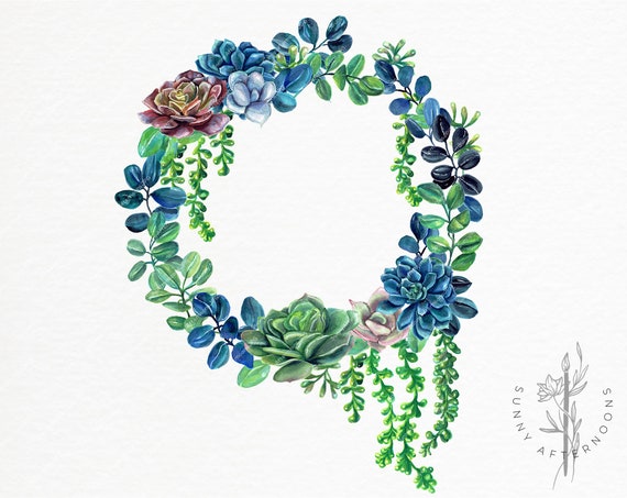 Download Succulents Watercolor Clipart Floral Watercolor Wreath Etsy