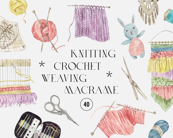 Watercolor Knitting Clipart, Crochet Crafting Illustrations, Yarn