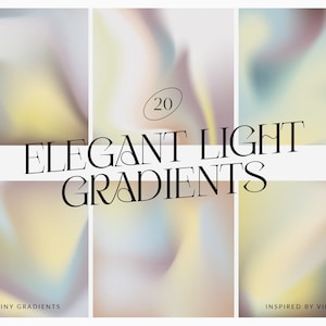 May include: A set of 20 elegant light gradients, inspired by vibes. The gradients are in shades of blue, green, yellow, and pink. The text "Grainy Gradients" is at the bottom left of the image, and the text "Inspired by Vibes" is at the bottom right of the image.