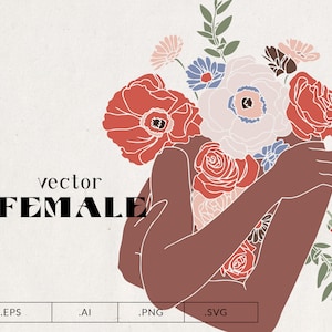 Diversity women floral portrait, vector abstract woman silhouette clipart,female illustration, body positivity, equality clipart, png svg