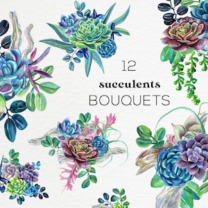 Succulents Floral watercolor clipart, Watercolor floral arrangements, watercolor succulent clipart cactus, floral bouquets wedding clipart