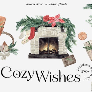 Aconchegante inverno aquarela clipart natural decoração de natal elementos de férias, buquês de inverno vegetação rosas poinsétia cartão faça você mesmo