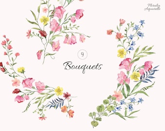 Watercolor floral clipart, Pastel flowers Bouquet, Regency era wedding Bouquets, Bridgerton style, floral arrangements, Romantic Fairytale