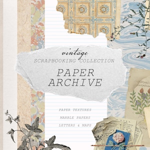 clipart vintage Paper Archive Collage DIY, éléments de conception découpés, lot de scrapbooking numérique, arrière-plans en papier, timbres, cartes postales, lettres
