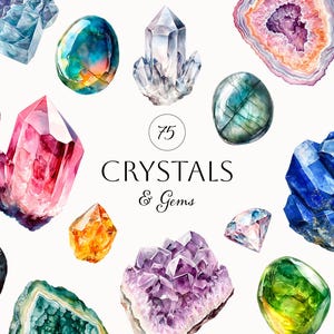 Watercolor Crystals PNG, Watercolor gems clipart, Crystals gems clipart, Semi-precious stones, Gemstones clipart, watercolor crystal clipart