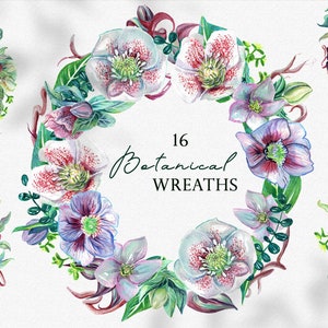 Botanica Couronnes clipart aquarelle florale, Couronne de fleurs Clip Art, faire-part de mariage Fleurs graphiques Digital PNG clipart verdure