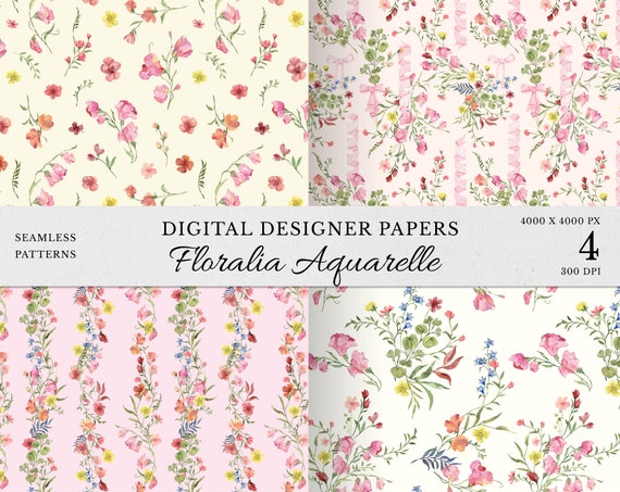 Regency era wedding watercolor Digital Papers, Bridgerton style patterns, ribbons and floral, Romantic Fairytale wedding envelope liner