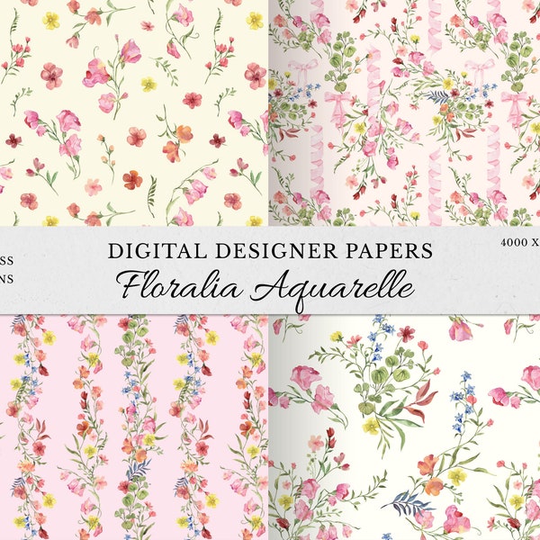 Regency era wedding watercolor Digital Papers, Bridgerton style patterns, ribbons and floral, Romantic Fairytale wedding envelope liner