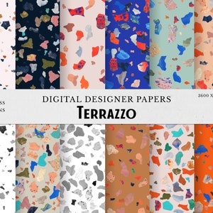 Padrões sem emenda de terrazzo, conjunto de design moderno, fundos de clipart abstratos de mosaico de terrazzo, papéis coloridos digitais abstratos