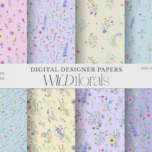 Acquerello Wild Florals clipart floreale di fiori selvatici Documenti digitali, carta delicata di fiori di campo pressati, piccoli fiori modelli senza soluzione di continuità
