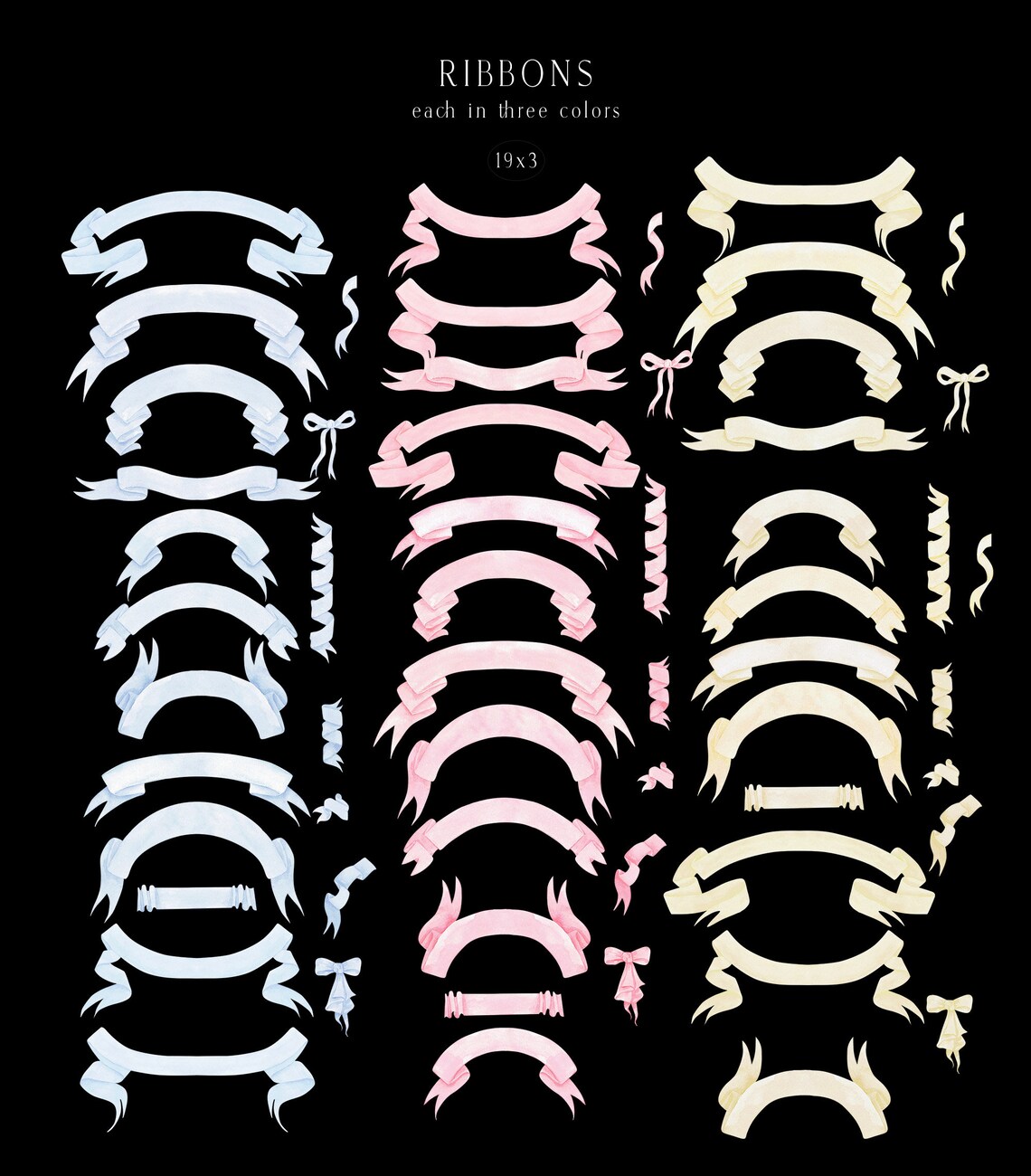 Watercolor Ribbon Banners and Bows Clipart, Regency Era Wedding ...