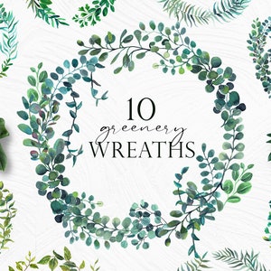 Greenery wreaths watercolor clipart, green wreath, modern greenery wedding invitation frame, Foliage green leaves painting leaf PNG clipart