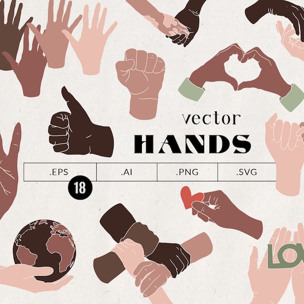 Human hands vector clipart,holding hands illustration,fist,skin tone abstract hand silhouette,Diversity equality clipart, peace sign PNG SVG