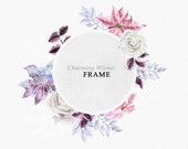 Charming Winter Frame Christmas Clipart, wintery wreath, holidays watercolor graphics, mistletoe poinsettia white roses Diy card
