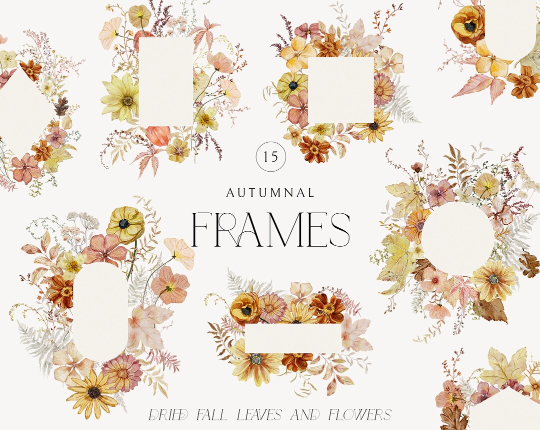 Delicate Autumnal Watercolor Frames Floral Clipart Soft Fall - Etsy