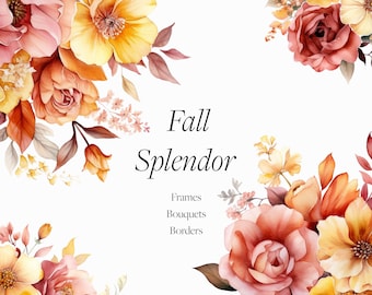 Watercolor Fall flowers - Fall clipart - Autumn flowers clipart png - Watercolor Autumn Floral bouquets - Autumn clipart for commercial use