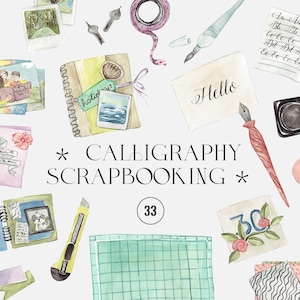 Watercolor Calligraphy, Card making, Scrapbooking tools Crafting illustrations, scissors clip art supplies, CRAFTS artist clipart hand made