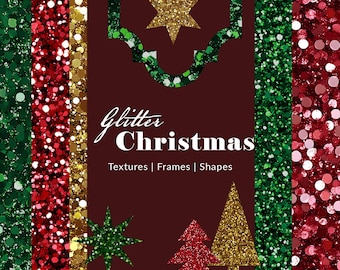 Festive Glitter Digital Paper Pack - Metallic Textures - Sparkly Red & Green Holiday Backgrounds - Christmas Scrapbook Papers Designs