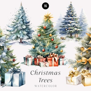 Watercolor Winter Clipart - Watercolor Christmas Tree - Watercolor Christmas Clipart PNG - Decorated Christmas Tree - Clipart Commercial use