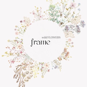 Midsummer Wild field florals Frame Watercolor Wildflower clipart, Delicate flower frames Summer meadow wreath floral wedding invite logo PNG