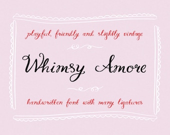 Whimsy Amore Font - Whimsical Handwritten Script with Ligatures -  Quirky Italian Wedding Font - Handdrawn Calligraphy - Multilingual
