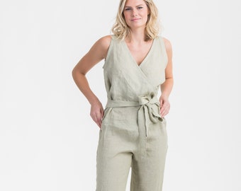 Jumpsuit Linen Playsuit Womens Romper Linen Dungaree Leasurewear Loose Linen Jumpsuit Linen Overalls Maternity Custom Order