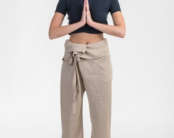 Loose  linen wrap pants Natural Linen Thai Fishermen pants  Tie Pants Wrap pants yoga pants unisex