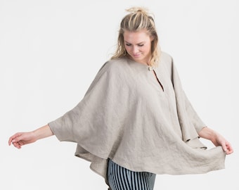 Linen Poncho Top YOGA wear loose linen top flax yoga top linen  beachwear