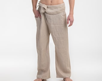 Loose  linen wrap pants  Natural Linen Thai Fishermen pants  Tie Pants/ Wrap pants  yoga pants  unisex mens flax trousers