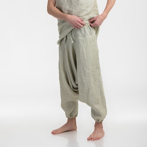 Loose Linen Harem Pants  YOGA pants  Drop-crotch pants  Aladdin trousers| mens pants unisex linen pants